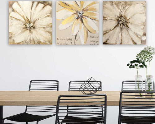 Quadro-decorativo-su-tela-Fiori-dorati-3-pezzi-Wall-Addiction