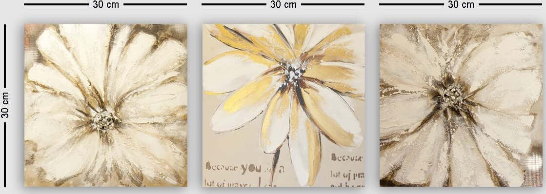 Quadro-decorativo-su-tela-Fiori-dorati-3-pezzi-Wall-Addiction