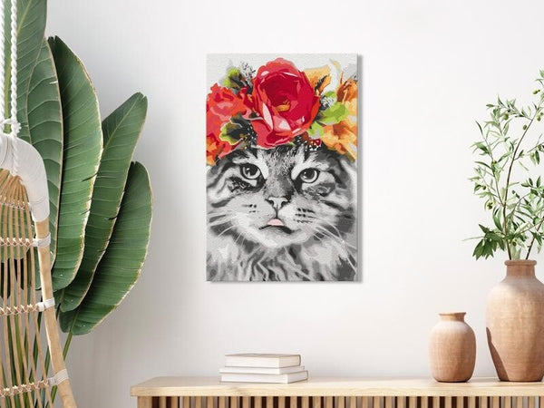 Quadro-fai-da-te-Cat-With-Flowers