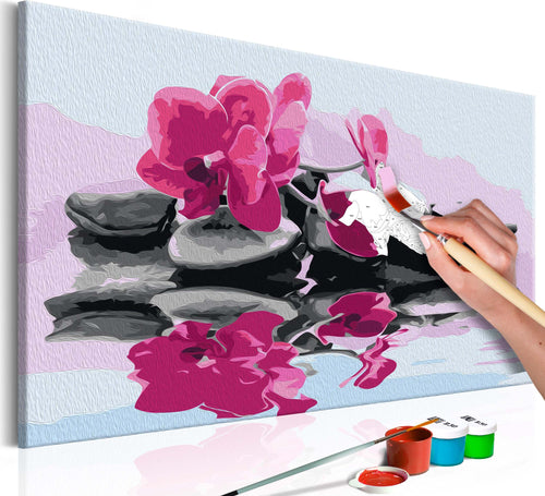 Quadro-fai-da-te-Orchidea-e-sassi-zen-nello-specchio-dell'acqua