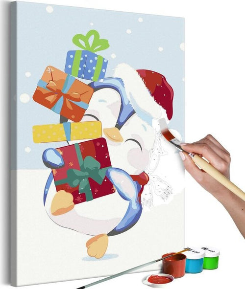 Quadro-fai-da-te-Penguin-With-a-Gift