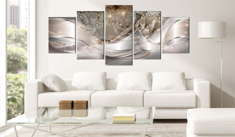 Quadro-Modern-Dandelions-(5-Parts)-Beige-Wide