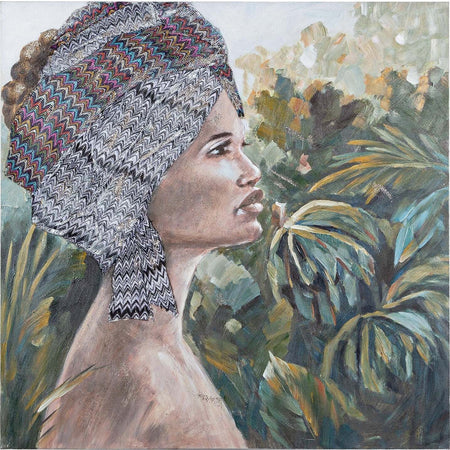 Quadro moderno donna africana con turbante nei campi Olio su tela 100 X 100 cm Village Casa e cucina/Decorazioni per interni/Arte/Poster e stampe Decor Space - Altamura, Commerciovirtuoso.it