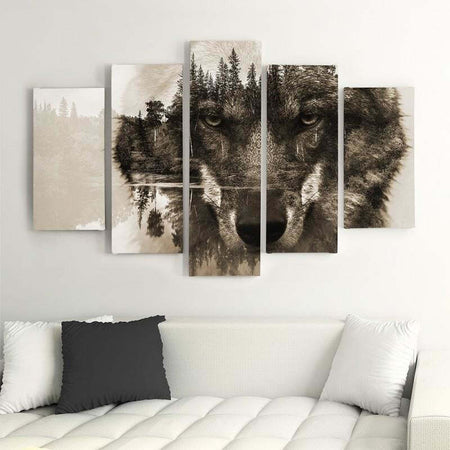 Quadro-Multipannello-Lupo-Foresta-Animali-Natura