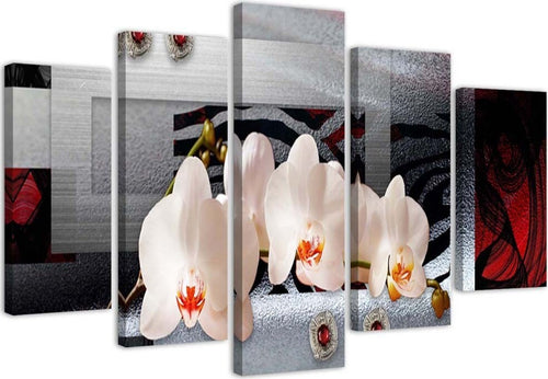 Quadro-Multipannello-Orchidea-e-sfondo-geometrico