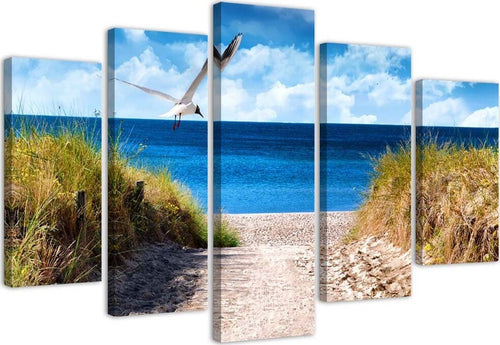 Quadro-Multipannello-Paesaggio-Mare-Spiaggia-Erba