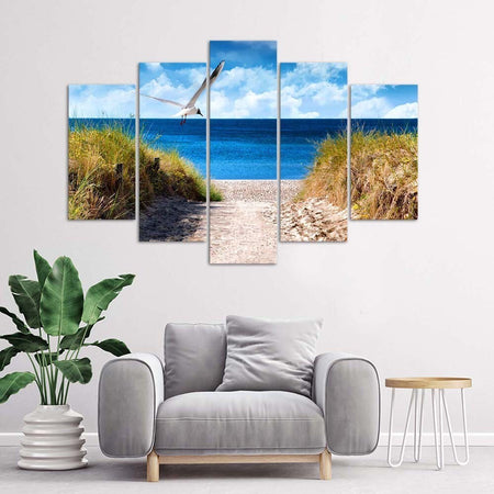 Quadro-Multipannello-Paesaggio-Mare-Spiaggia-Erba