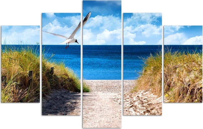 Quadro-Multipannello-Paesaggio-Mare-Spiaggia-Erba
