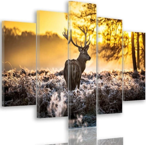 Quadro-Multipannello-Tramonto-nella-foresta-dei-cervi
