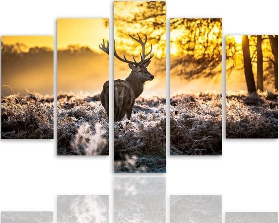 Quadro-Multipannello-Tramonto-nella-foresta-dei-cervi
