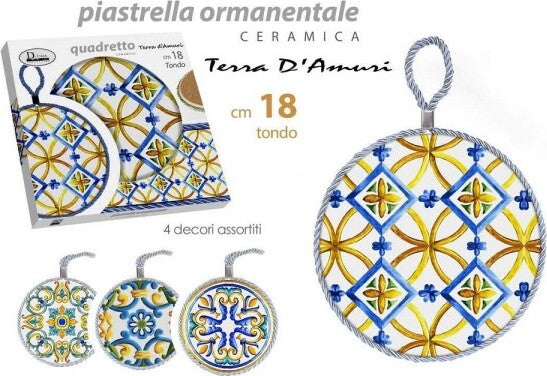 Quadro-Quadretto-Tonda-18cm-Ceramica-Terra-D'amuri-Con-Cordino-Decori-Ass.-816543