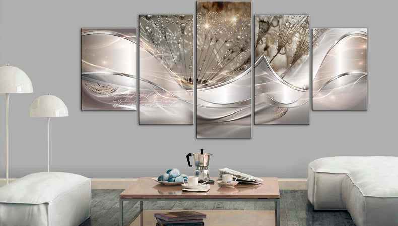 Quadro--Sparkling-Dandelions-(5-Parts)-Beige-Wide