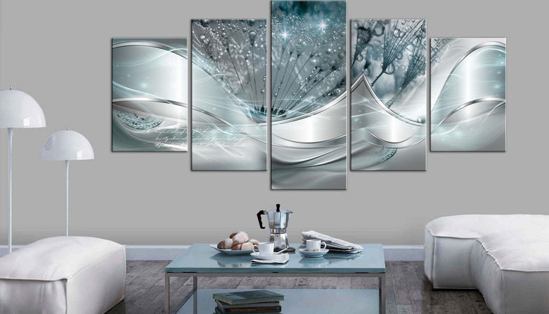 Quadro-Sparkling-Dandelions-(5-Parts)-Blue-Wide