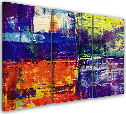 Quadro-su-tela-3-pannelli,-Abstrazione-dipinta-a-mano-colorata