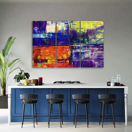 Quadro-su-tela-3-pannelli,-Abstrazione-dipinta-a-mano-colorata