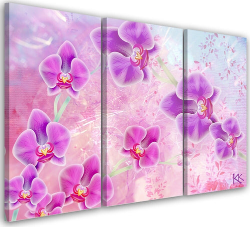 Quadro-su-tela-3-pannelli,-Astrazione-dei-fiori-di-orchidea