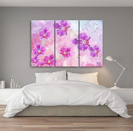 Quadro-su-tela-3-pannelli,-Astrazione-dei-fiori-di-orchidea