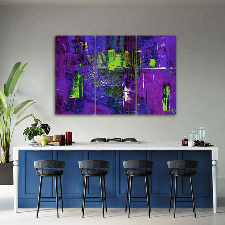 Quadro-su-tela-3-pannelli,-Astrazione-dipinta-a-mano-viola