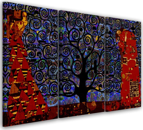 Quadro-su-tela-3-pannelli,-Blue-Tree-of-Life-Abstraction