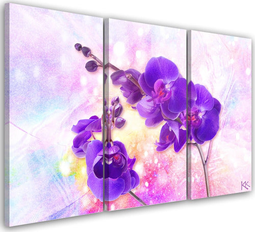 Quadro-su-tela-3-pannelli,-Fiore-di-orchidea-viola