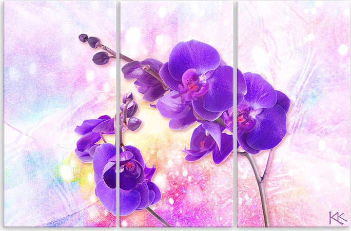 Quadro-su-tela-3-pannelli,-Fiore-di-orchidea-viola