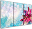 Quadro-su-tela-3-pannelli,-Fiori-rosa-su-uno-sfondo-blu