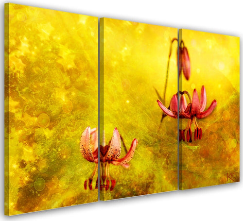 Quadro-su-tela-3-pannelli,-Fiori-tuli-appassiti