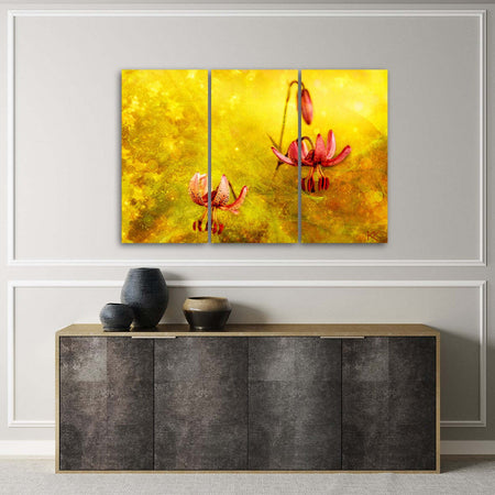 Quadro-su-tela-3-pannelli,-Fiori-tuli-appassiti