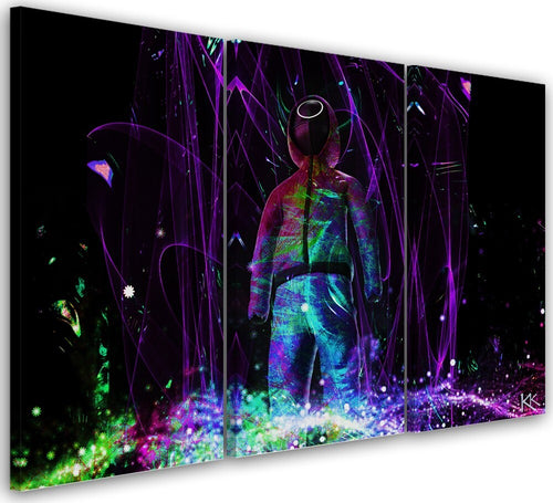 Quadro-su-tela-3-pannelli,-Giocatore-al-neon