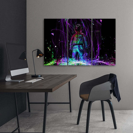 Quadro-su-tela-3-pannelli,-Giocatore-al-neon