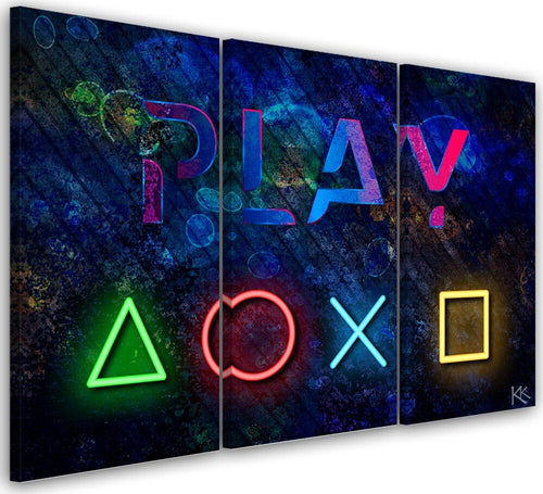 Quadro-su-tela-3-pannelli,-I-pulsanti-del-controller-e-il-gioco-dell'iscrizione