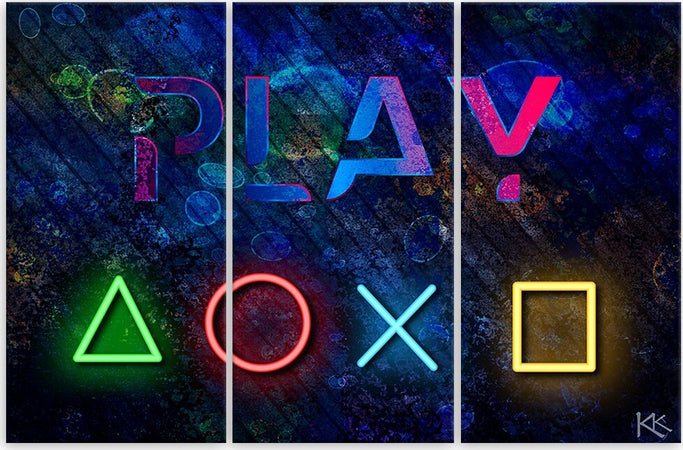 Quadro-su-tela-3-pannelli,-I-pulsanti-del-controller-e-il-gioco-dell'iscrizione