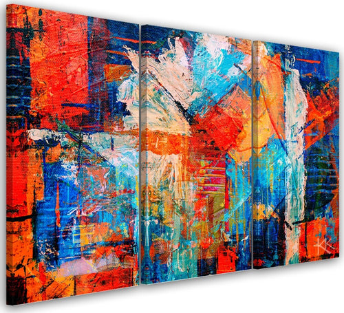 Quadro-su-tela-3-pannelli,-Mano-di-astrazione-arancione-pinto