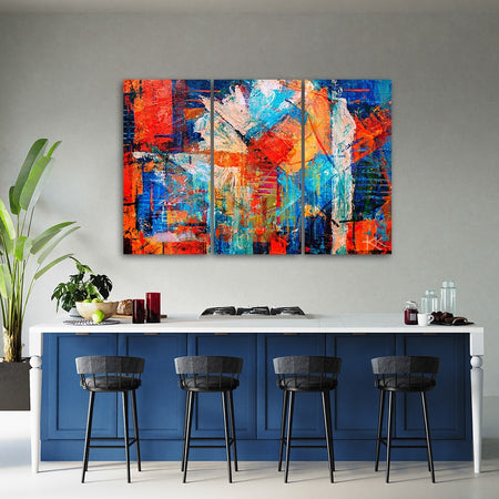 Quadro-su-tela-3-pannelli,-Mano-di-astrazione-arancione-pinto