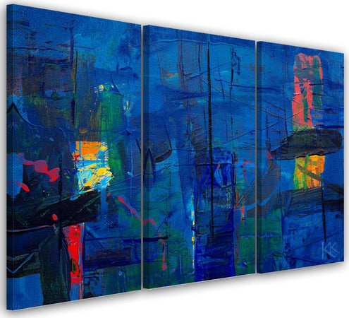 Quadro-su-tela-3-pannelli,-Mano-di-astrazione-blu-pinto