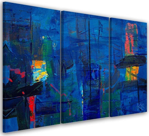 Quadro-su-tela-3-pannelli,-Mano-di-astrazione-blu-pinto