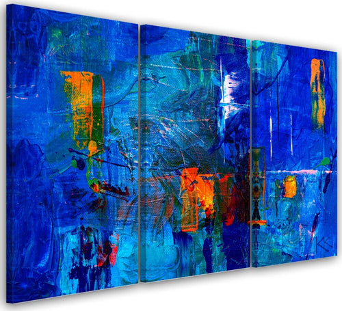 Quadro-su-tela-3-pannelli,-Mano-di-astrazione-blu-pinto