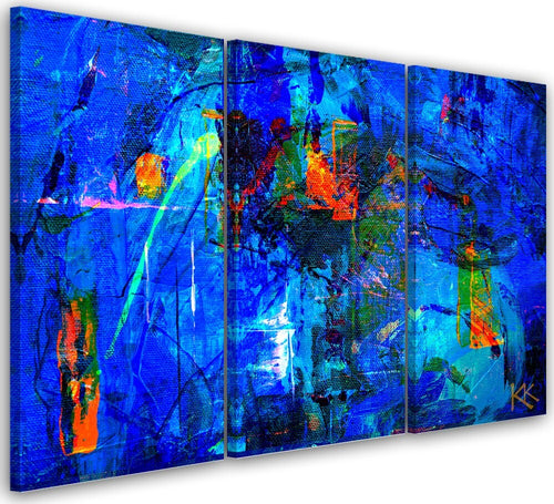 Quadro-su-tela-3-pannelli,-Mano-di-astrazione-blu-pinto
