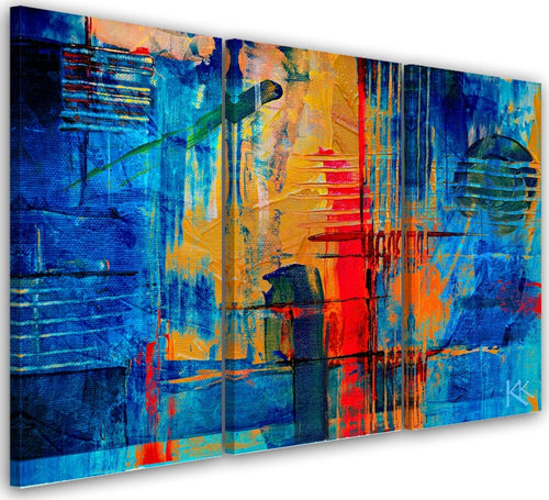 Quadro-su-tela-3-pannelli,-Mano-di-astrazione-blu-pinto