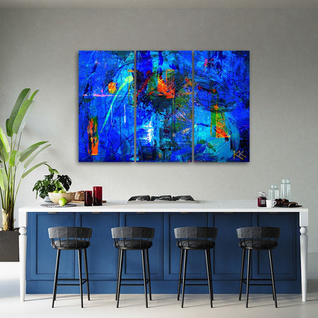 Quadro-su-tela-3-pannelli,-Mano-di-astrazione-blu-pinto