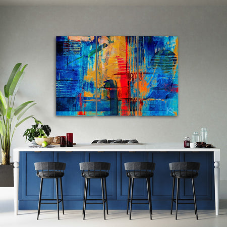Quadro-su-tela-3-pannelli,-Mano-di-astrazione-blu-pinto