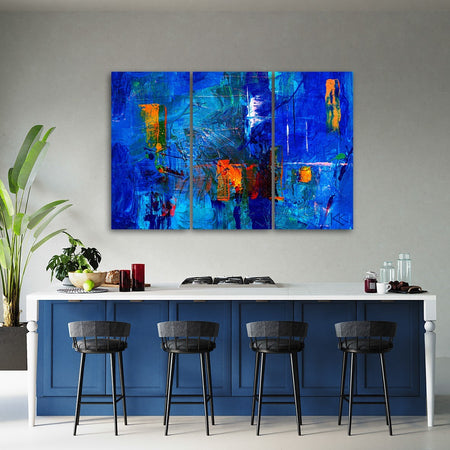 Quadro-su-tela-3-pannelli,-Mano-di-astrazione-blu-pinto