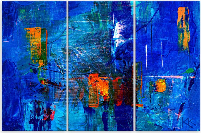 Quadro-su-tela-3-pannelli,-Mano-di-astrazione-blu-pinto