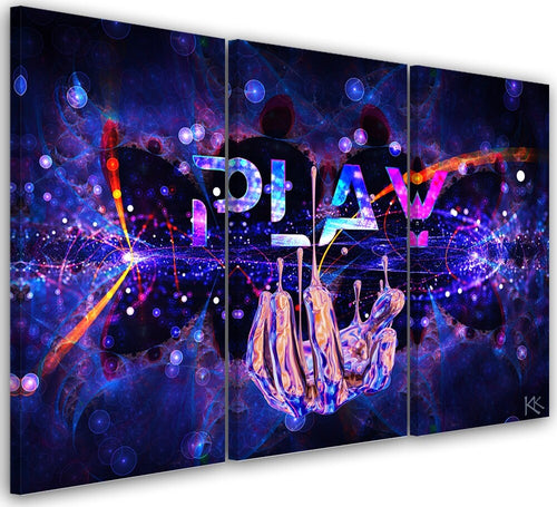 Quadro-su-tela-3-pannelli,-Neon-con-il-gioco-dell'iscrizione