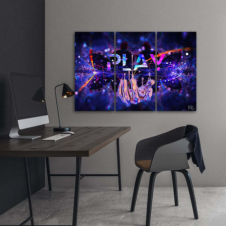 Quadro-su-tela-3-pannelli,-Neon-con-il-gioco-dell'iscrizione