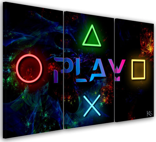 Quadro-su-tela-3-pannelli,-Riproduci-iscrizione-e-pulsanti-per-il-controller