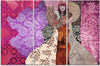 Quadro-su-tela-3-pannelli,-Una-donna-su-uno-sfondo-decorativo