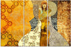 Quadro-su-tela-3-pannelli,-Una-donna-su-uno-sfondo-decorativo