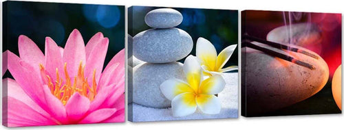 Quadro-su-tela-3-pezzi-Fiore-Pietra-Zen