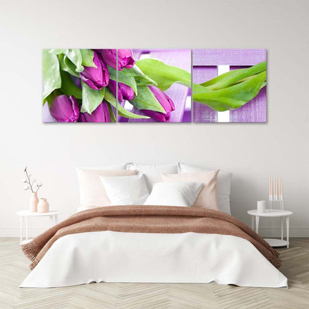 Quadro-su-tela-3-pezzi-Fiori-di-tulipani-rosa